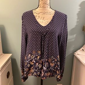 Love, Fire Blouse, Navy, Floral, XL
